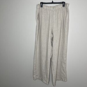 J.CREW Linen Pants Women Large Beige Pull-On Wide Straight Leg Pockets BW527